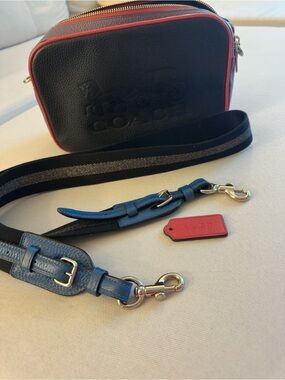 Coach JES Crossbody 91082 in Colorblock Pebble Leather Black Purple Pink